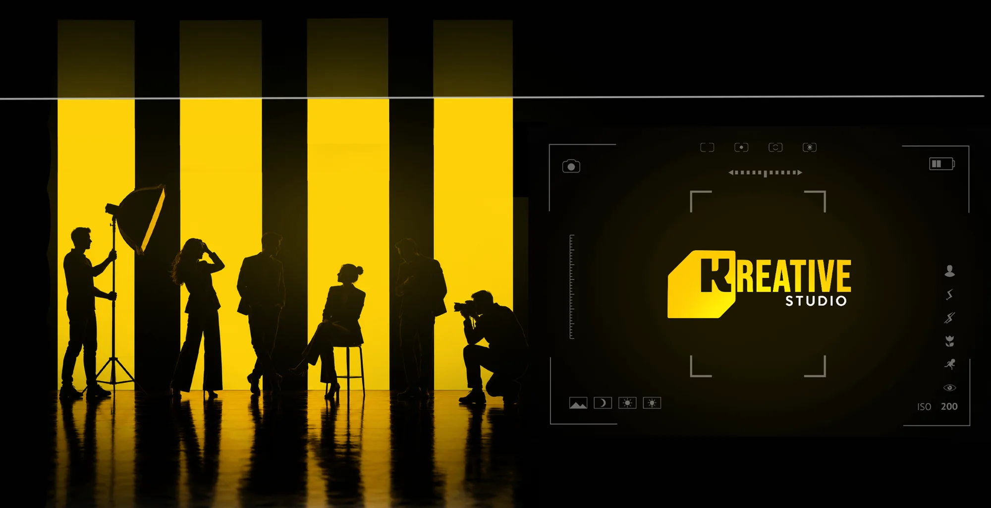 Silhouettes d'une équipe de tournage L'Kreative Studio en plateau